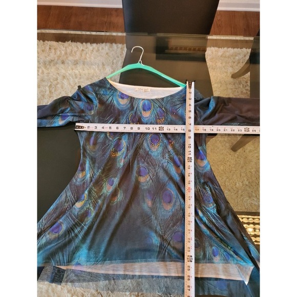 Indigo Soul Women's Multicolor Peacock Round Neck Long Sleeve Top Blouse Small - Picture 7 of 12